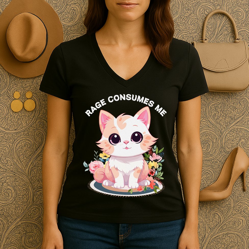 Rage Consumes Me Cat Lovers  Quotes  Meow Girl 2025 Women's V-Neck T-Shirt