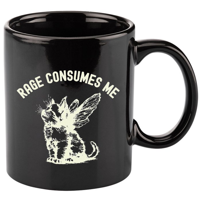 Rage Consumes Me Cat Flower Cute Kitty Cat Meme 11oz C Handle Ceramic Mug
