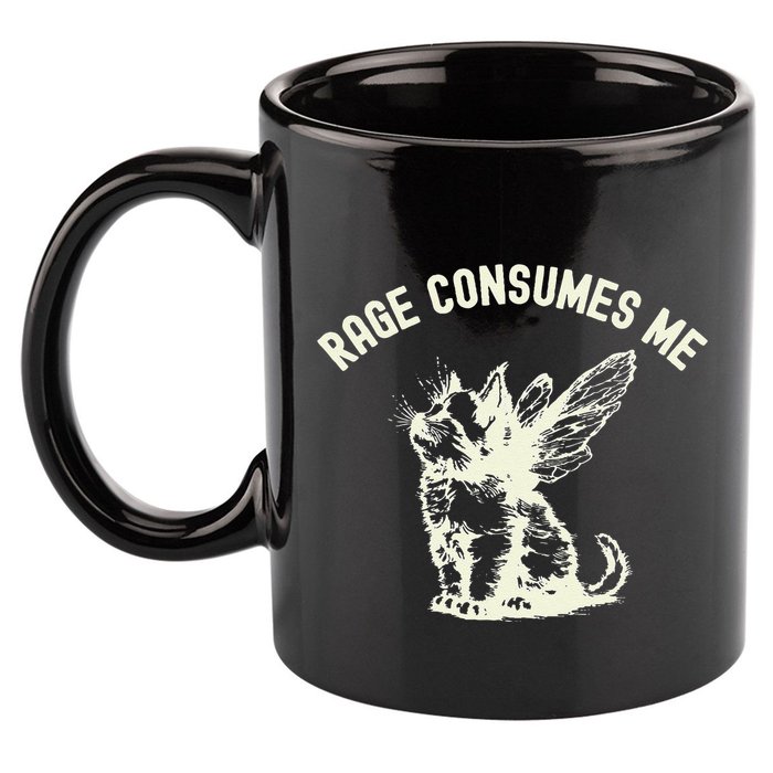 Rage Consumes Me Cat Flower Cute Kitty Cat Meme 11oz C Handle Ceramic Mug