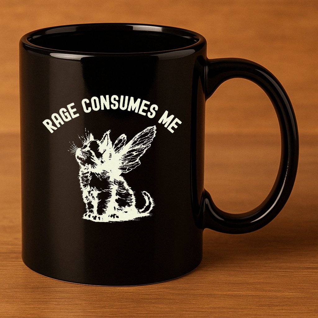 Rage Consumes Me Cat Flower Cute Kitty Cat Meme 11oz C Handle Ceramic Mug
