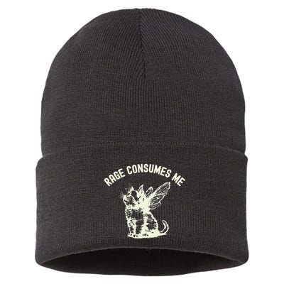 Rage Consumes Me Cat Flower Cute Kitty Cat Meme Sustainable Knit Beanie