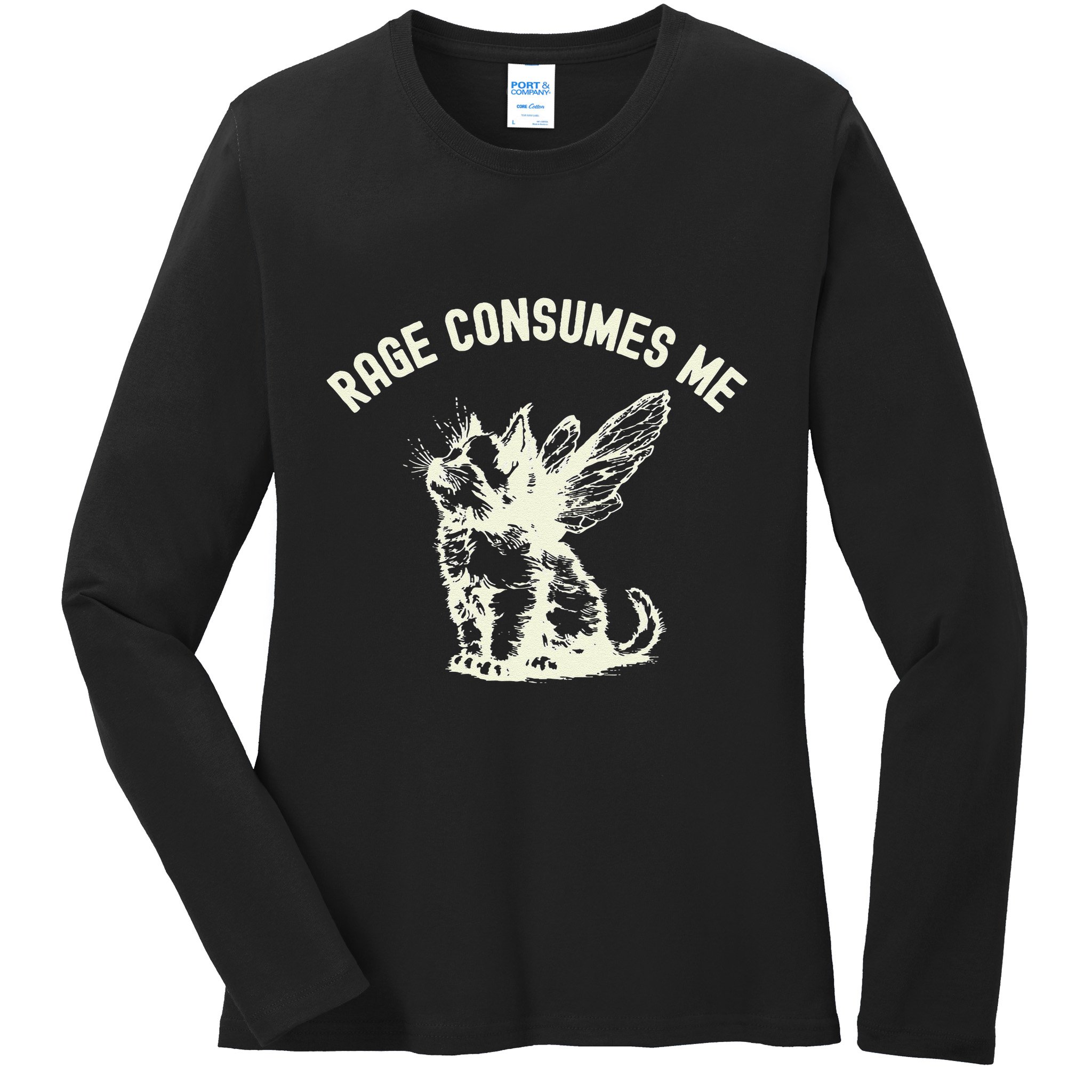Rage Consumes Me Cat Flower Cute Kitty Cat Meme Ladies Long Sleeve Shirt