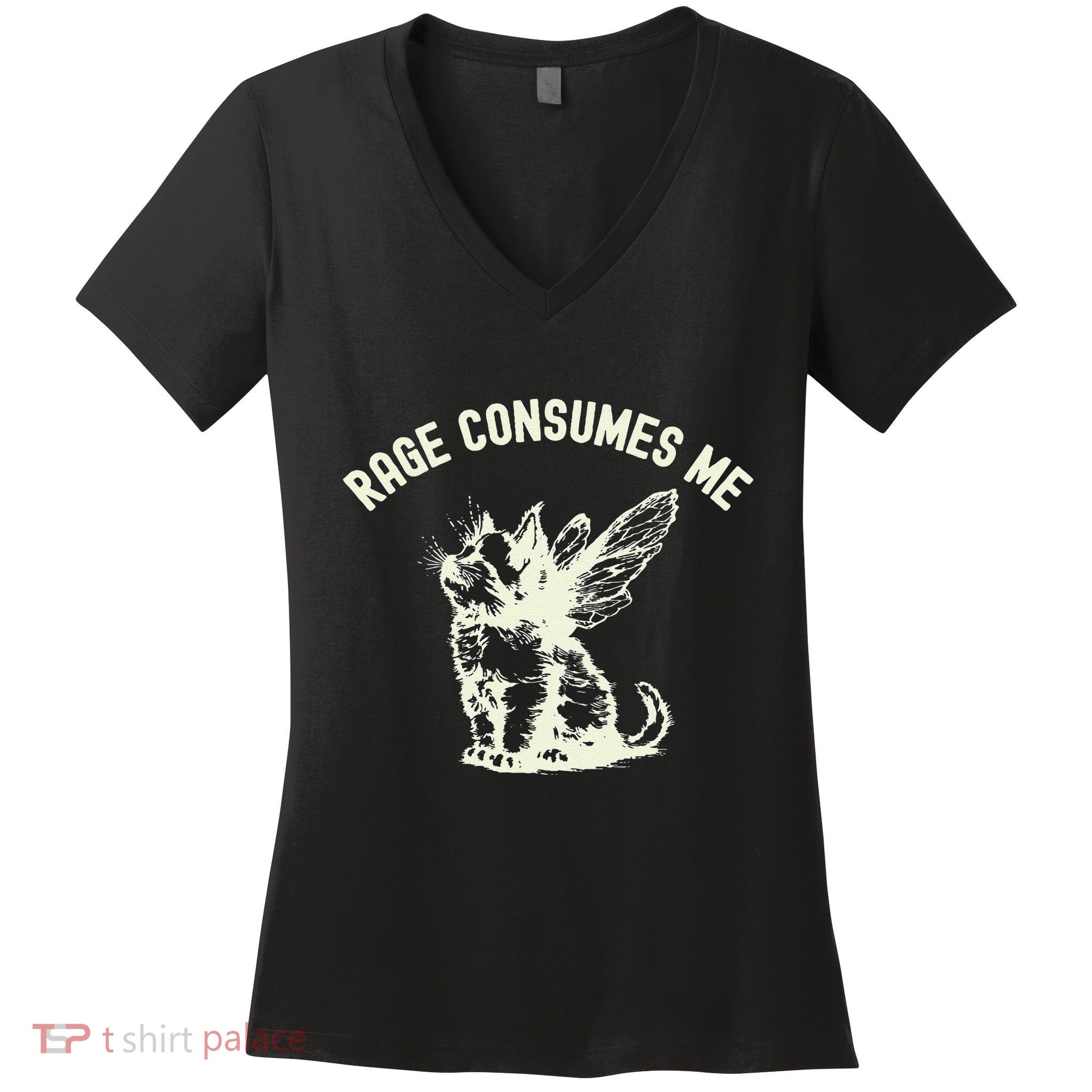Rage Consumes Me Cat Flower Cute Kitty Cat Meme Women's V-Neck T-Shirt