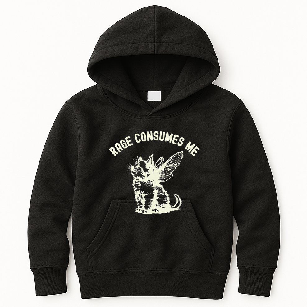 Rage Consumes Me Cat Flower Cute Kitty Cat Meme Kids Hoodie