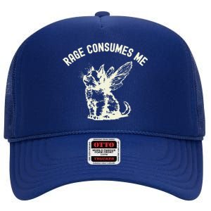 Rage Consumes Me Cat Flower Cute Kitty Cat Meme High Crown Mesh Back Trucker Hat