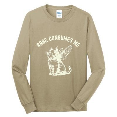 Rage Consumes Me Cat Flower Cute Kitty Cat Meme Tall Long Sleeve T-Shirt