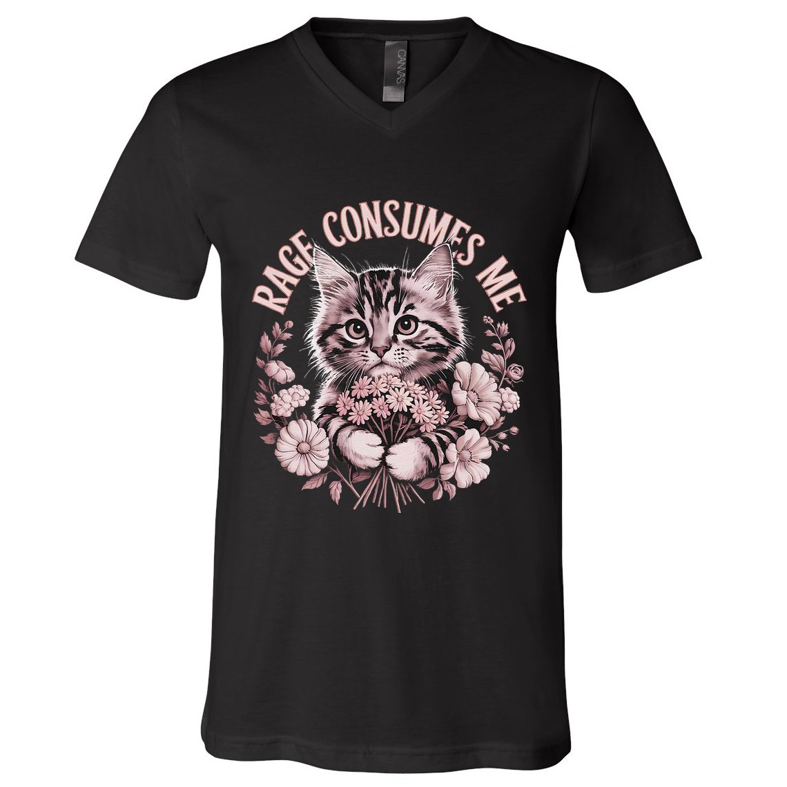 Rage Consumes Me Cottage Core Cat Meme Aesthetic V-Neck T-Shirt