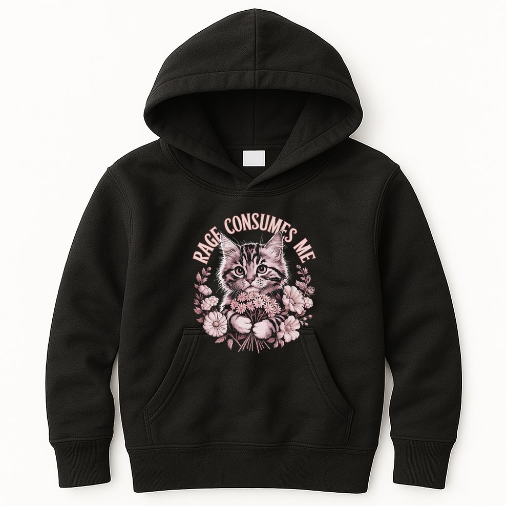 Rage Consumes Me Cottage Core Cat Meme Aesthetic Kids Hoodie