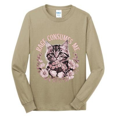 Rage Consumes Me Cottage Core Cat Meme Aesthetic Tall Long Sleeve T-Shirt