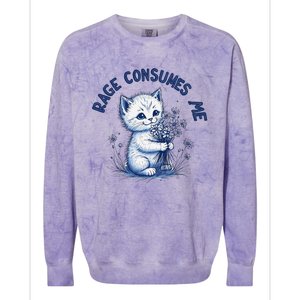 Rage Consumes Me Cat Flower Cute Kitty Cat Meme Design Funny Colorblast Crewneck Sweatshirt