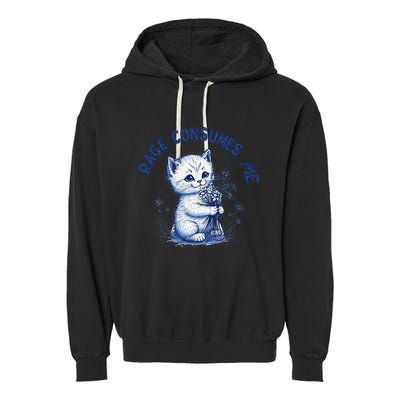 Rage Consumes Me Cat Flower Cute Kitty Cat Meme Design Funny Garment-Dyed Fleece Hoodie