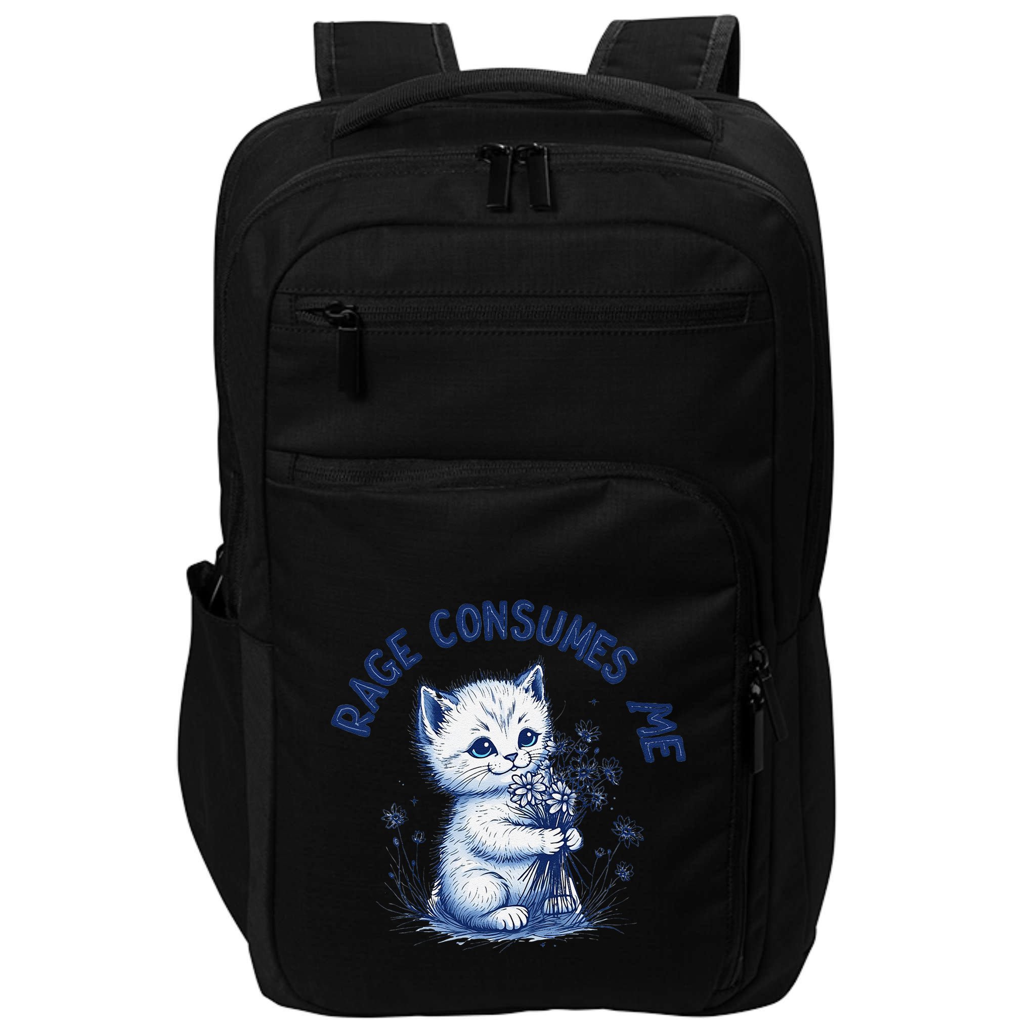 Rage Consumes Me Cat Flower Cute Kitty Cat Meme Design Funny Impact Tech Backpack