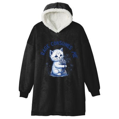 Rage Consumes Me Cat Flower Cute Kitty Cat Meme Design Funny Hooded Wearable Blanket