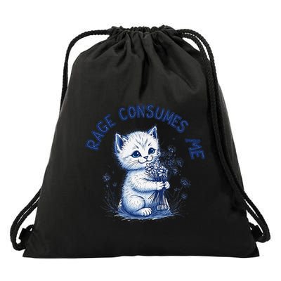 Rage Consumes Me Cat Flower Cute Kitty Cat Meme Design Funny Drawstring Bag