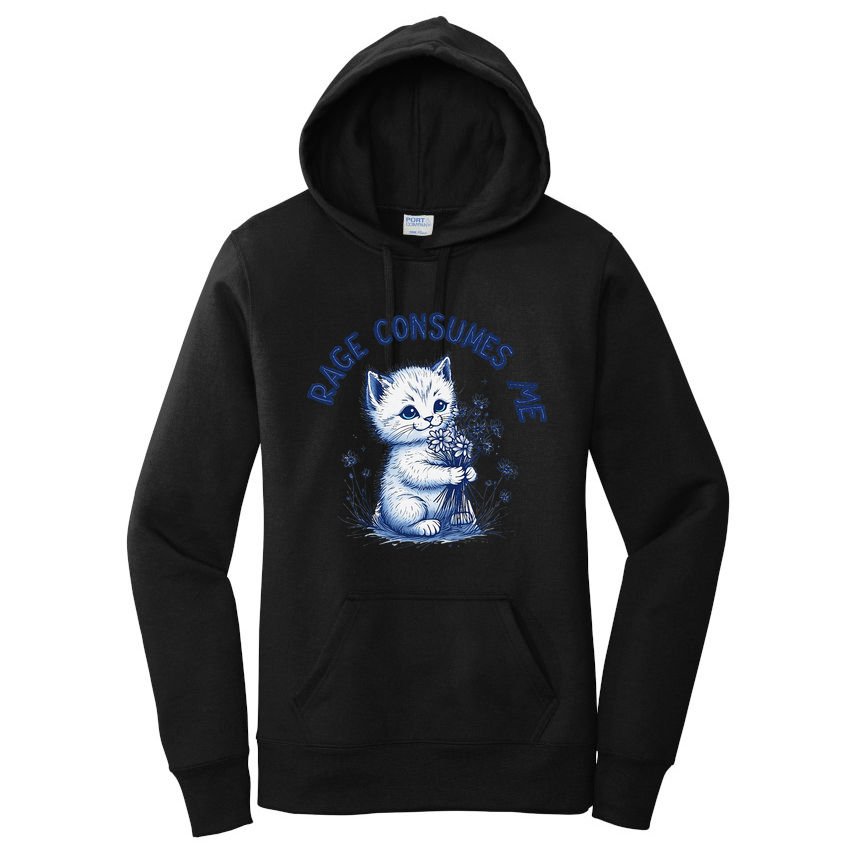 Rage Consumes Me Cat Flower Cute Kitty Cat Meme Design Funny Women's Pullover Hoodie