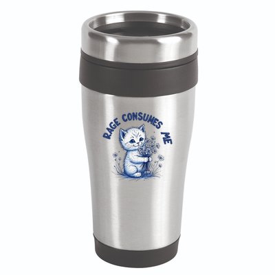Rage Consumes Me Cat Flower Cute Kitty Cat Meme Design Funny 16oz Travel Tumbler