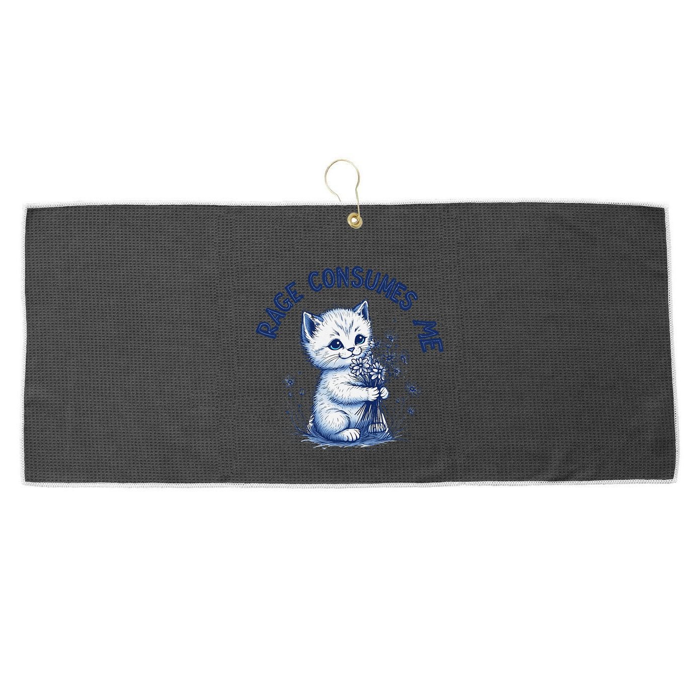 Rage Consumes Me Cat Flower Cute Kitty Cat Meme Design Funny Large Microfiber Waffle Golf Towel