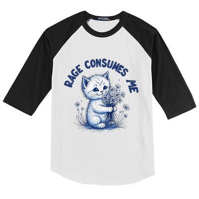 Rage Consumes Me Cat Flower Cute Kitty Cat Meme Design Funny Kids Colorblock Raglan Jersey