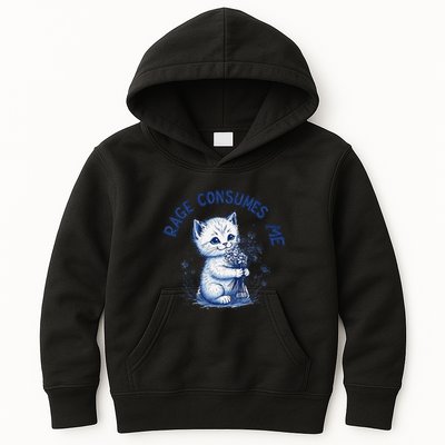 Rage Consumes Me Cat Flower Cute Kitty Cat Meme Design Funny Kids Hoodie