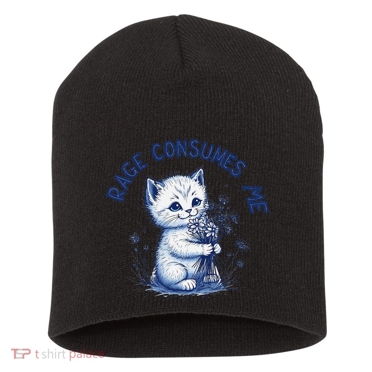 Rage Consumes Me Cat Flower Cute Kitty Cat Meme Design Funny Short Acrylic Beanie