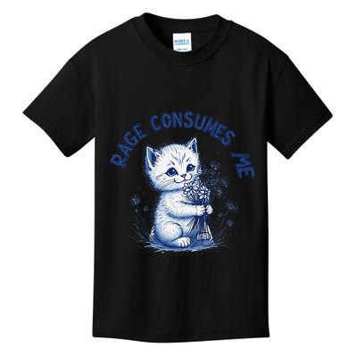 Rage Consumes Me Cat Flower Cute Kitty Cat Meme Design Funny Kids T-Shirt