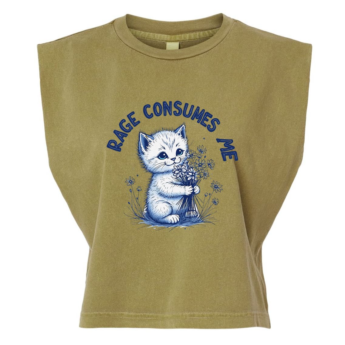 Rage Consumes Me Cat Flower Cute Kitty Cat Meme Design Funny Garment-Dyed Women's Muscle Tee