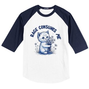 Rage Consumes Me Cat Flower Cute Kitty Cat Meme Design Funny Baseball Sleeve Shirt