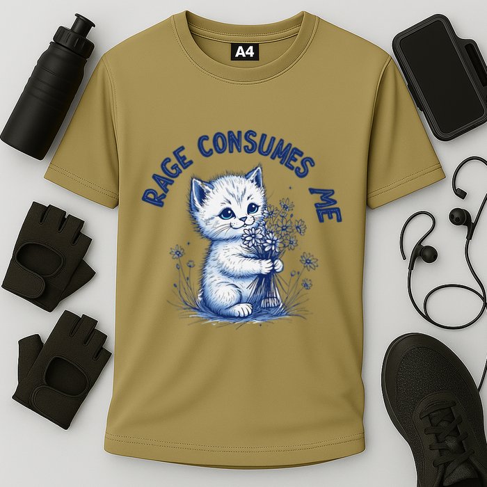 Rage Consumes Me Cat Flower Cute Kitty Cat Meme Design Funny Cooling Performance Crew T-Shirt