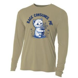 Rage Consumes Me Cat Flower Cute Kitty Cat Meme Design Funny Cooling Performance Long Sleeve Crew