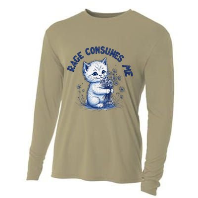 Rage Consumes Me Cat Flower Cute Kitty Cat Meme Design Funny Cooling Performance Long Sleeve Crew