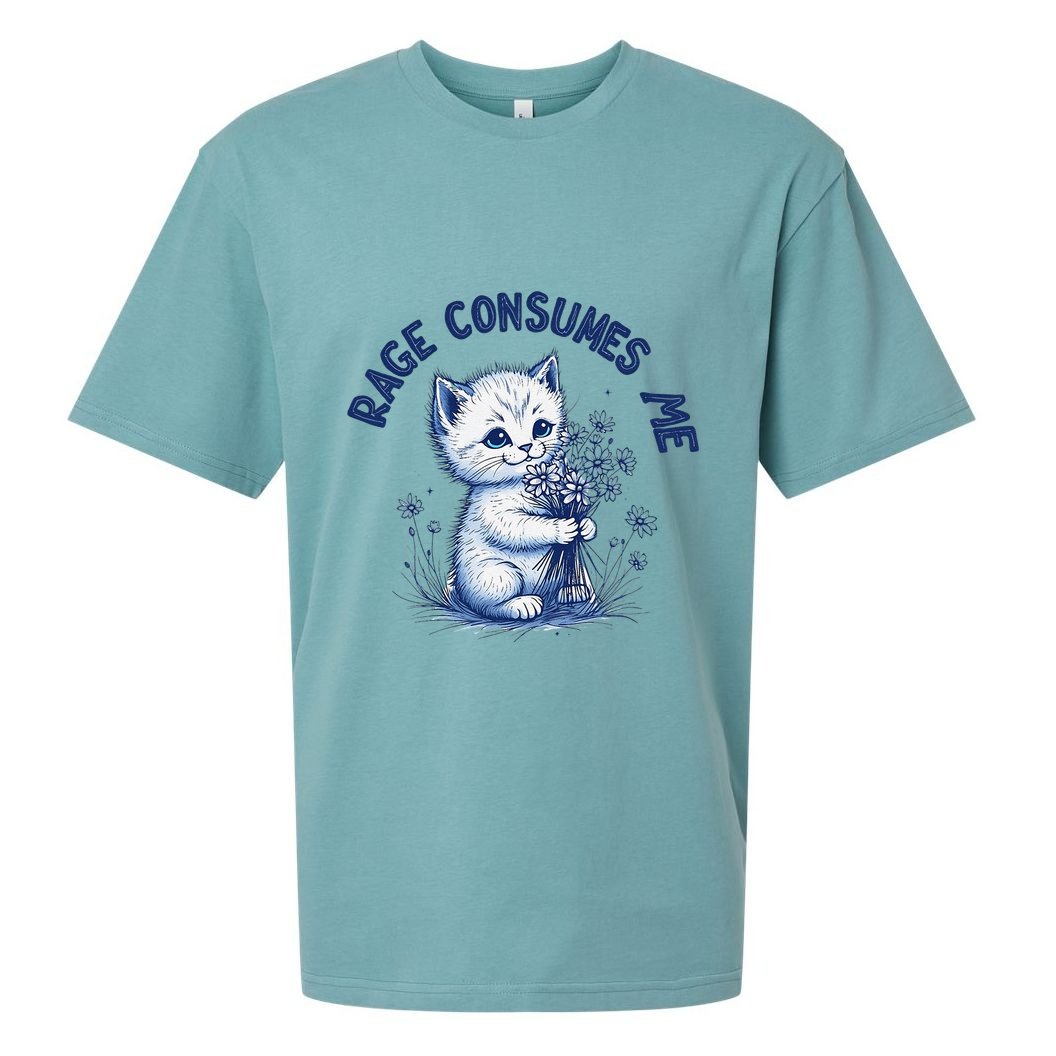 Rage Consumes Me Cat Flower Cute Kitty Cat Meme Design Funny Sueded Cloud Jersey T-Shirt