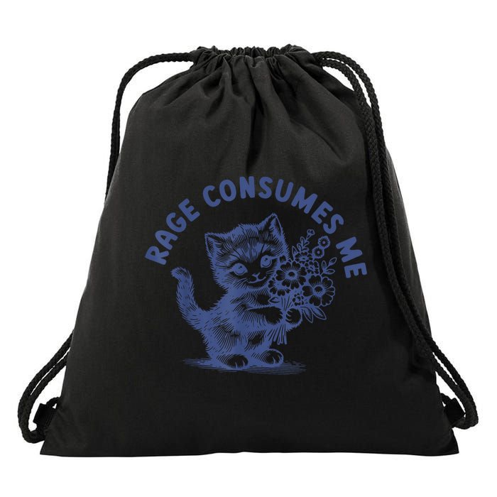 Rage Consumes Me Cat Flower Cute Kitty Cat Meme Drawstring Bag