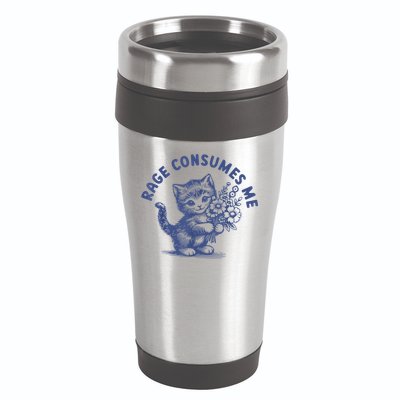 Rage Consumes Me Cat Flower Cute Kitty Cat Meme 16oz Travel Tumbler