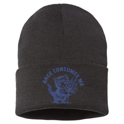 Rage Consumes Me Cat Flower Cute Kitty Cat Meme Sustainable Knit Beanie