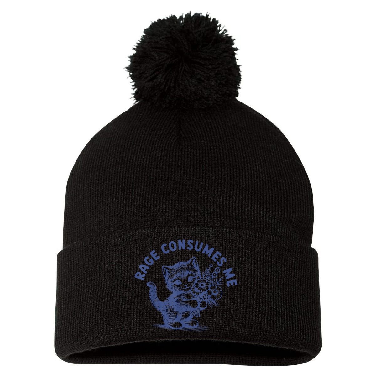 Rage Consumes Me Cat Flower Cute Kitty Cat Meme Pom Pom 12in Knit Beanie