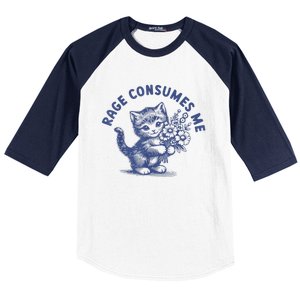 Rage Consumes Me Cat Flower Cute Kitty Cat Meme Baseball Sleeve Shirt