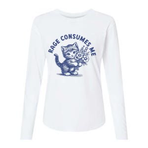 Rage Consumes Me Cat Flower Cute Kitty Cat Meme Womens Cotton Relaxed Long Sleeve T-Shirt