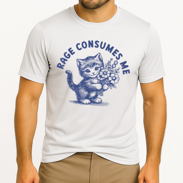 Rage Consumes Me Cat Flower Cute Kitty Cat Meme Cooling Performance Crew T-Shirt