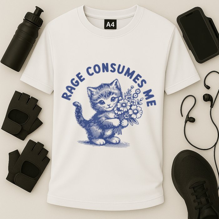 Rage Consumes Me Cat Flower Cute Kitty Cat Meme Cooling Performance Crew T-Shirt