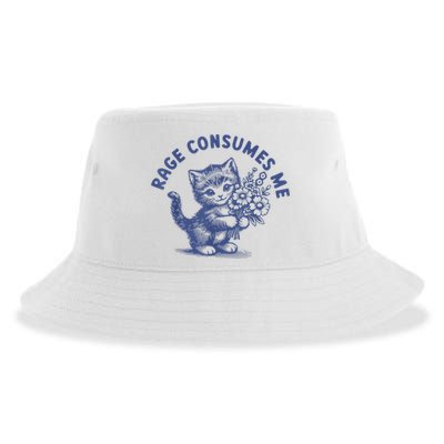 Rage Consumes Me Cat Flower Cute Kitty Cat Meme Sustainable Bucket Hat