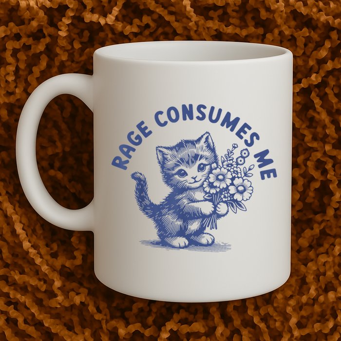 Rage Consumes Me Cat Flower Cute Kitty Cat Meme Mug