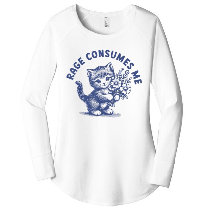 Rage Consumes Me Cat Flower Cute Kitty Cat Meme Women's Perfect Tri Tunic Long Sleeve Shirt