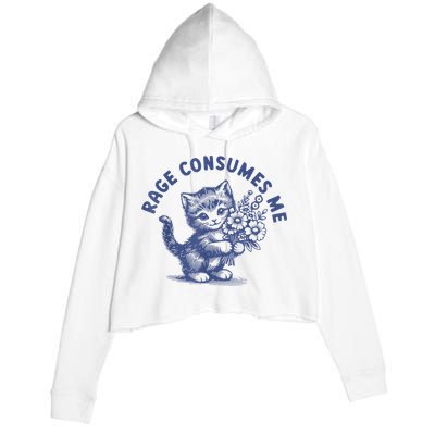 Rage Consumes Me Cat Flower Cute Kitty Cat Meme Crop Fleece Hoodie