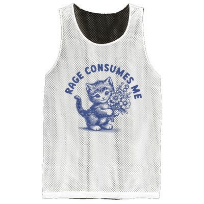 Rage Consumes Me Cat Flower Cute Kitty Cat Meme Mesh Reversible Basketball Jersey Tank