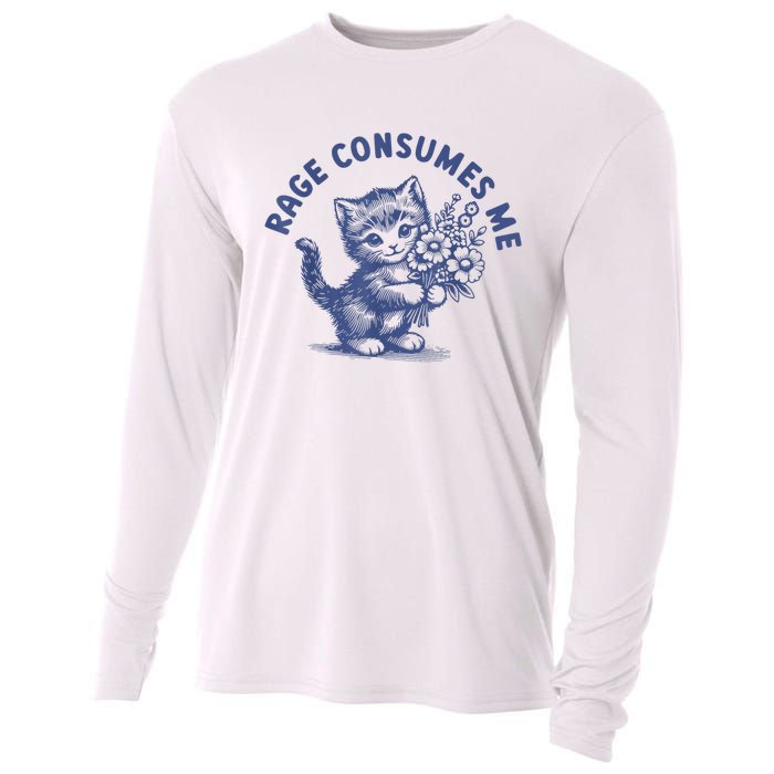 Rage Consumes Me Cat Flower Cute Kitty Cat Meme Cooling Performance Long Sleeve Crew