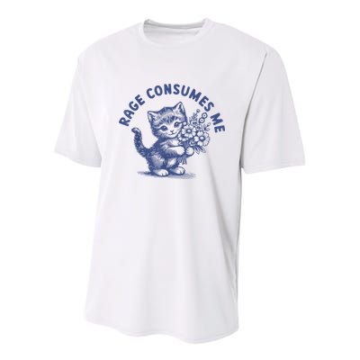 Rage Consumes Me Cat Flower Cute Kitty Cat Meme Youth Performance Sprint T-Shirt