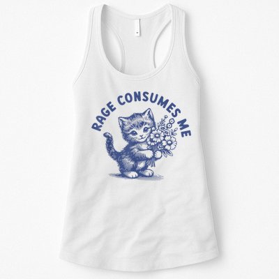 Rage Consumes Me Cat Flower Cute Kitty Cat Meme Womens Tank Top
