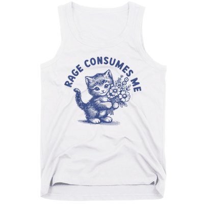 Rage Consumes Me Cat Flower Cute Kitty Cat Meme Tank Top