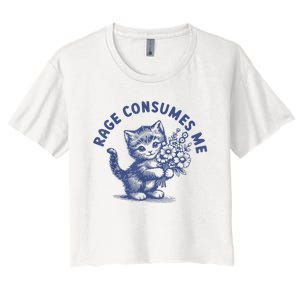 Rage Consumes Me Cat Flower Cute Kitty Cat Meme Women's Crop Top Tee