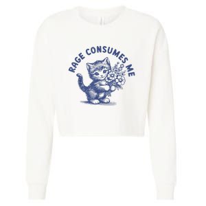 Rage Consumes Me Cat Flower Cute Kitty Cat Meme Cropped Pullover Crew